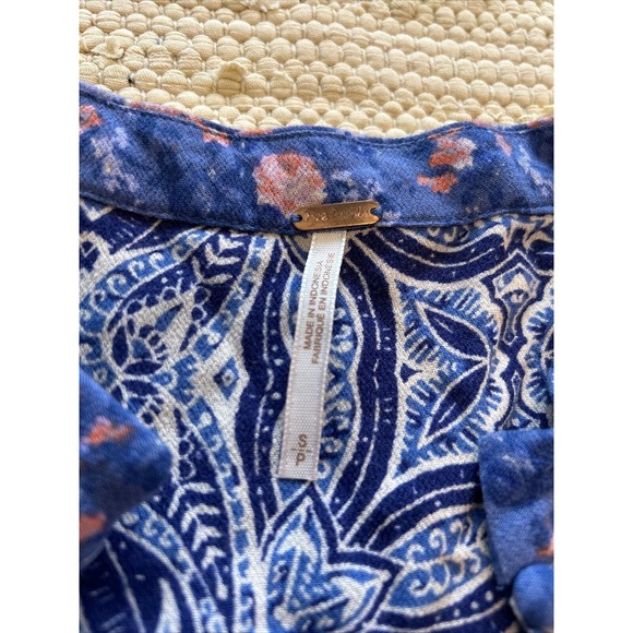 Free People Wildflower Fields Blue Orange Floral Tunic Top Sz S Bell Sleeve - Picture 4 of 12